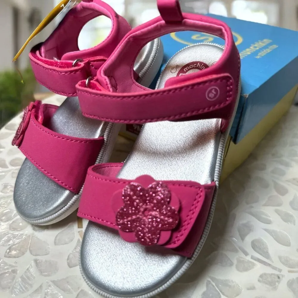 Stride Rite Jade Pink Glitter Flower Sandals Toddler Girls Size 9M EU 25